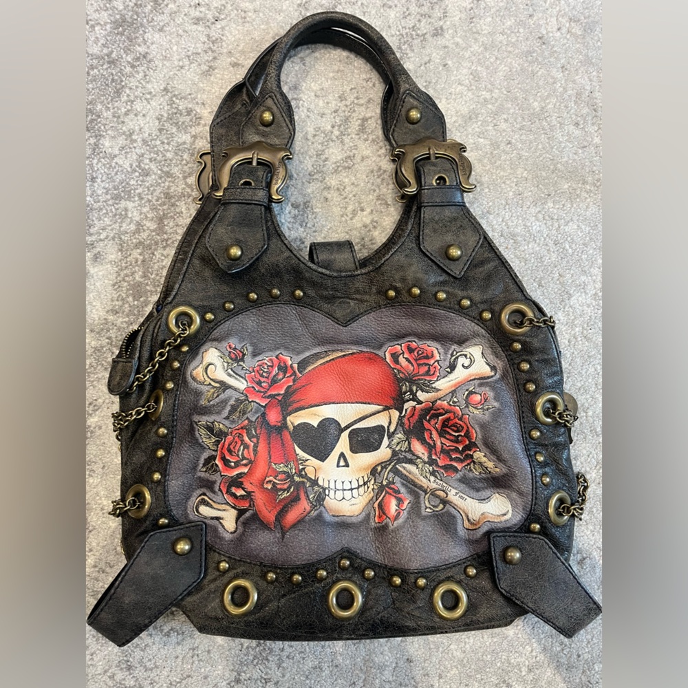 EUC Isabella Fiore Black and Red Skull Tote
